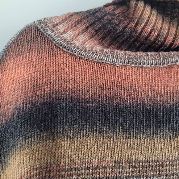 striped turtleneck knit poncho with front‎ pockets and textured details - Picture 5 of 11